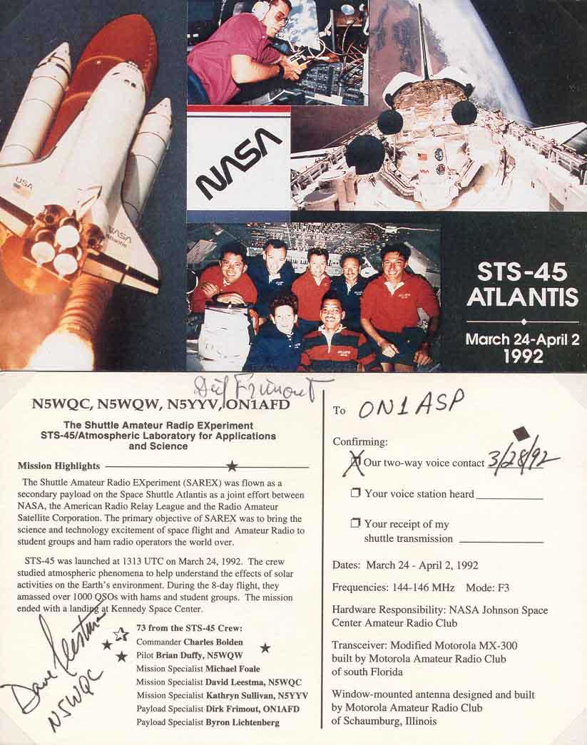 QSL card signed by Dave Leestma, N5WQC and Dirk Frimout
