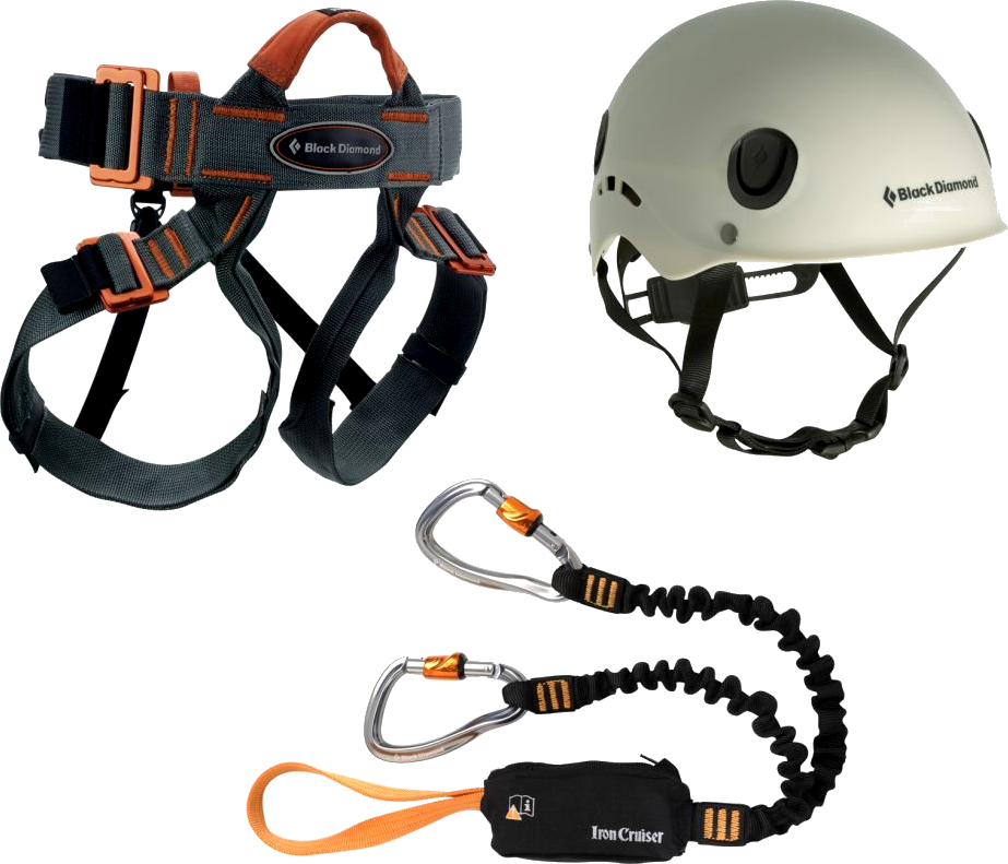 Your life or spinal cord is worth more than the mere €127 retail price (May 2017) for this great (via ferrata) beginners kit! By all accounts, this is still better than using no fall arrest equipment at all. Just add a couple of anchor points and small slings (not shown) for attaching to wide diameter structures.